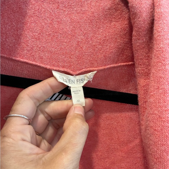 Eileen Fisher Women M Open Front Shawl Collar Cardigan Sweater Pink Org Cotton - Picture 4 of 4